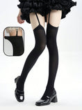 Cargar la imagen en la vista de la galería, Black garter stockings with a close detail of the stocking top