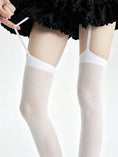 Cargar la imagen en la vista de la galería, White garter stockings, hand drawing one strap up
