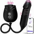 Cargar la imagen en la vista de la galería, Black rose sucker and thrusting dildo joined by an 8 inch silicone tether, with phone app