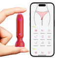 Cargar la imagen en la vista de la galería, Rose red lipstick-shaped bullet vibrator held in a hand beside its phone app