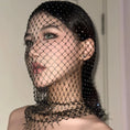 Cargar la imagen en la vista de la galería, Black rhinestone net veil draped across the face, side view
