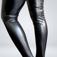 Load image into Gallery viewer, Close-up of the high-shine wet-look finish and the seam running down the calf