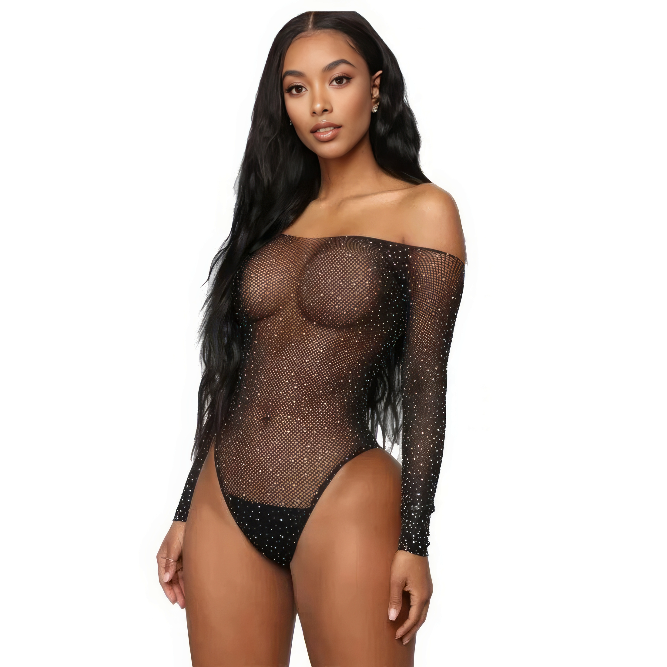 Fishnet Bodysuit Teddy Sparkle Rhinestones - Sex Shop Miami (Black)