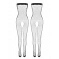 Load image into Gallery viewer, Front and back product diagram of the full-length footed open-crotch fishnet bodystocking
