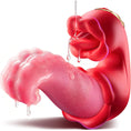 Cargar la imagen en la vista de la galería, Red silicone rose tongue vibrator with lubricant on the swinging arm, on a white background