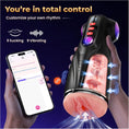 Load image into Gallery viewer, Hands holding the stroker and a phone showing a suction slider and a vibration switch in the app