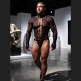 Cargar la imagen en la vista de la galería, Black leopard lace bodysuit for men worn front-on, full length