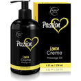 Cargar la imagen en la vista de la galería, Lemon Crème massage oil pump bottle beside its box, 8 fl oz / 236 ml