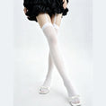 Cargar la imagen en la vista de la galería, White garter thigh high stockings with attached straps, front view