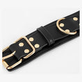 Cargar la imagen en la vista de la galería, Gold roller buckle and keeper loop on a black strap