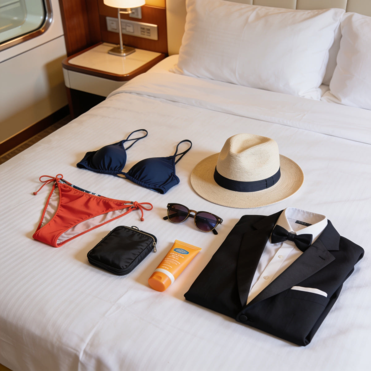 Couple packing for an Icon of the Seas cruise from Miami