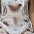 Cargar la imagen en la vista de la galería, Close-up of the white open honeycomb net knit showing how sheer the mesh is