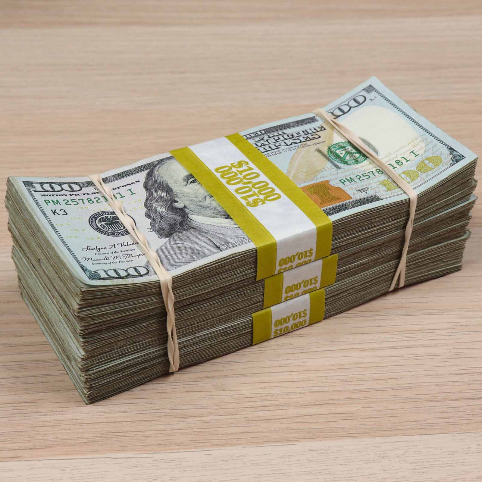 $30,000 Aged Prop Money Bundle – Full Print Realistic $100 Bills, Double-Sided Movie Money (New Series)