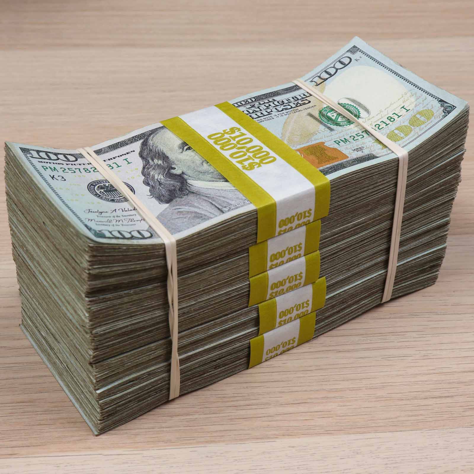 $50,000 Aged Prop Money Bundle – Full Print Realistic $100 Bills, Double-Sided Movie Money (New Series)