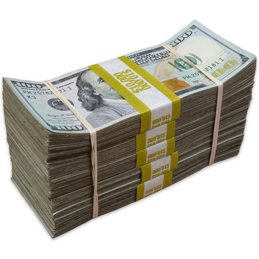 $50,000 Aged Prop Money Bundle – Full Print Realistic $100 Bills, Double-Sided Movie Money (New Series)
