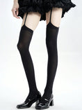 Cargar la imagen en la vista de la galería, Black thigh high stockings, straps rising from the top band
