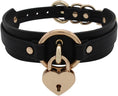 Load image into Gallery viewer, Heart lock choker black gold faux leather
