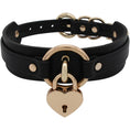 Load image into Gallery viewer, Heart-Lock Choker - Handmade Faux Leather Collar, Punk Goth, Black Gold
