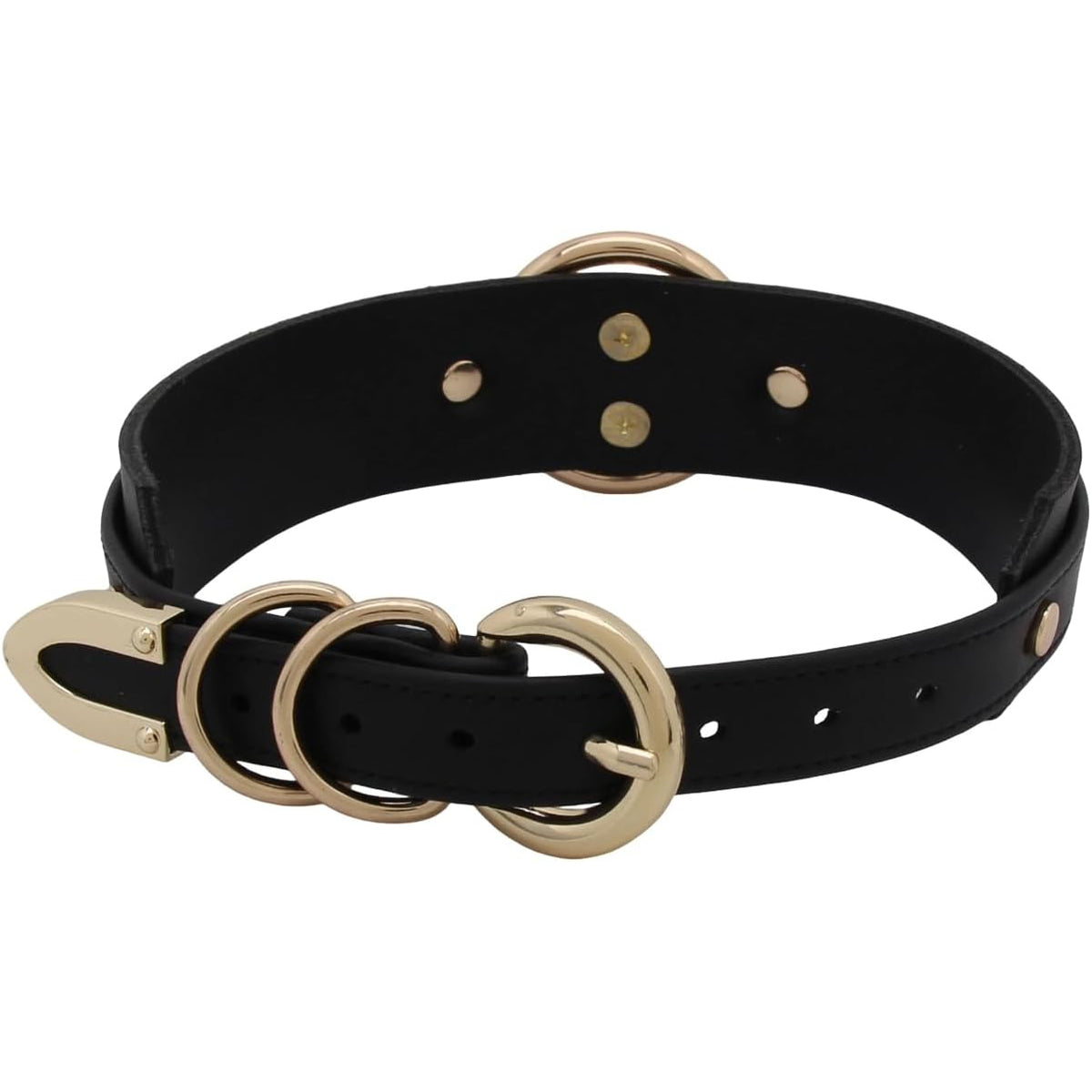 Heart-Lock Choker - Handmade Faux Leather Collar, Punk Goth, Black Gold