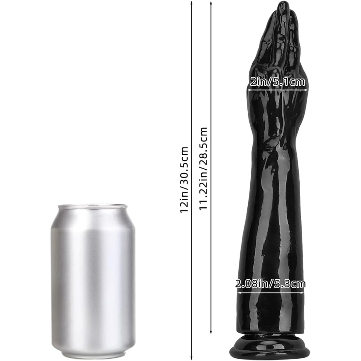 Realistic Long Hand Dildo Butt Plug 12" - Black Fist Dildo Anal Dilator with Suction Cup