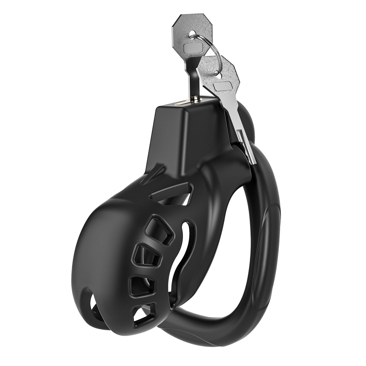 Male chastity cage with 5 cock rings black