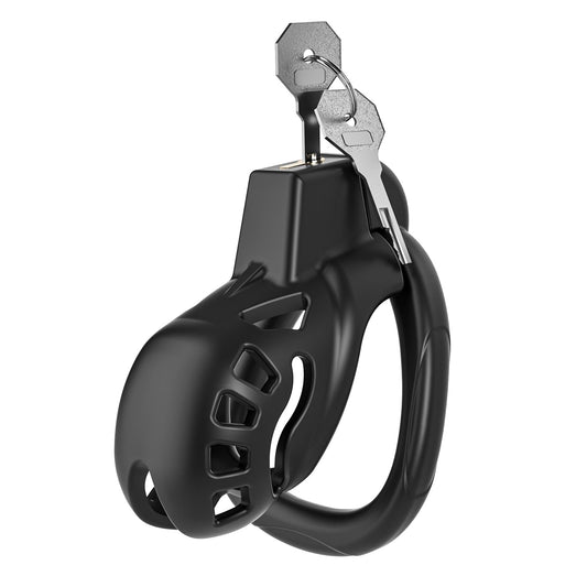 Male chastity cage with 5 cock rings black