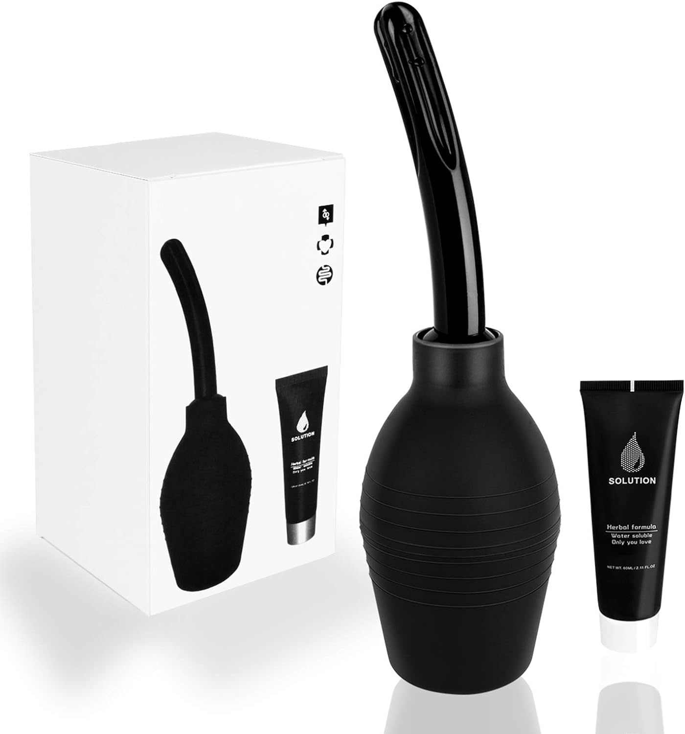 Enema Bulb Kit with Lube – Anal Douche for Men & Women, 10 oz Reusable, Soft Comfort Nozzle (Black)
