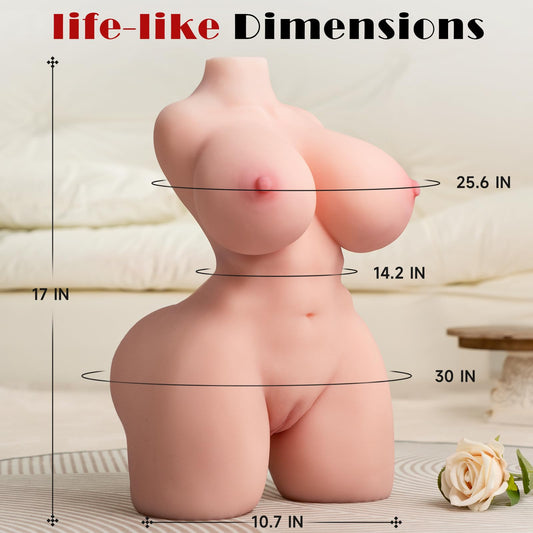 Dimensions: 17 in tall, 25.6 in bust, 14.2 in waist, 30 in hips, 10.7 in front to back