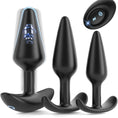 Load image into Gallery viewer, 3-piece vibrating anal training kit with remote control, black silicone
