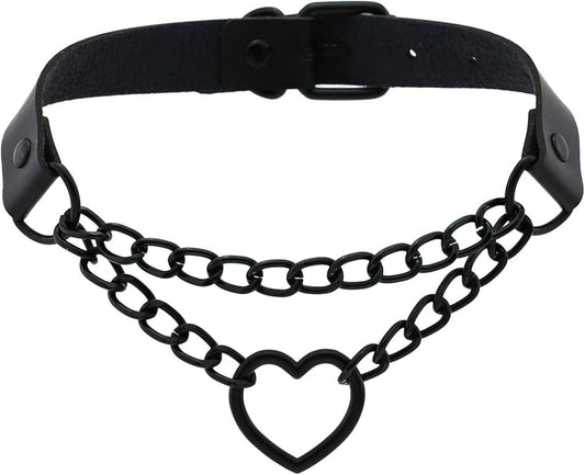 Vintage black leather collar harness