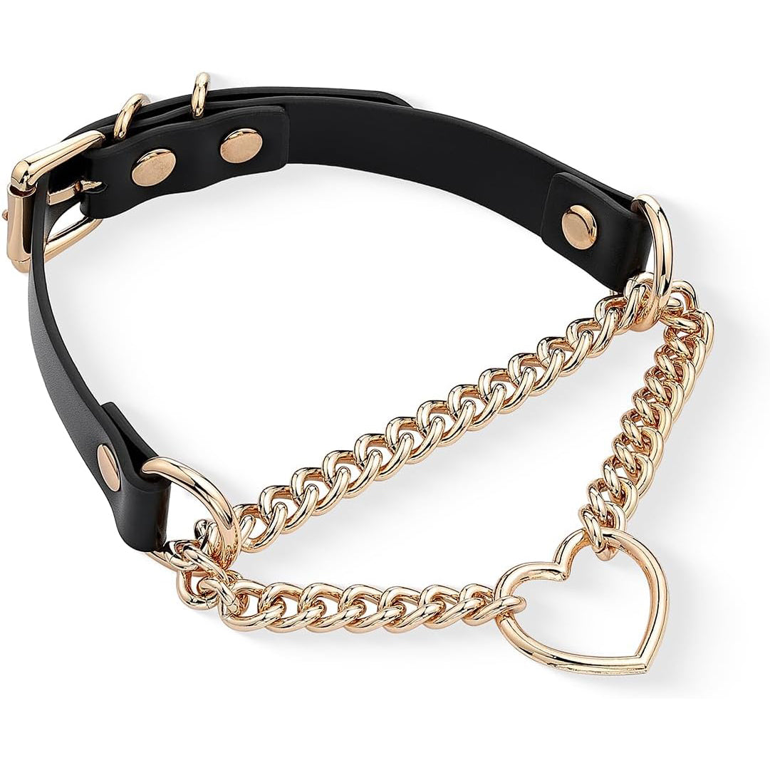 Heart-Ring Black Choker – Handmade Adjustable Leather Collar Necklace