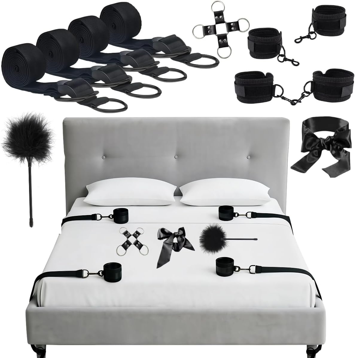 BDSM Bed Bondage Kit – SM Restraints with Handcuffs for Couples