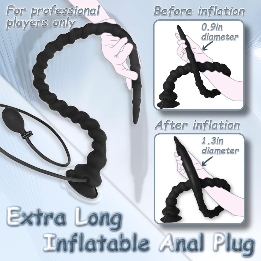 Extra long inflatable silicone butt plug