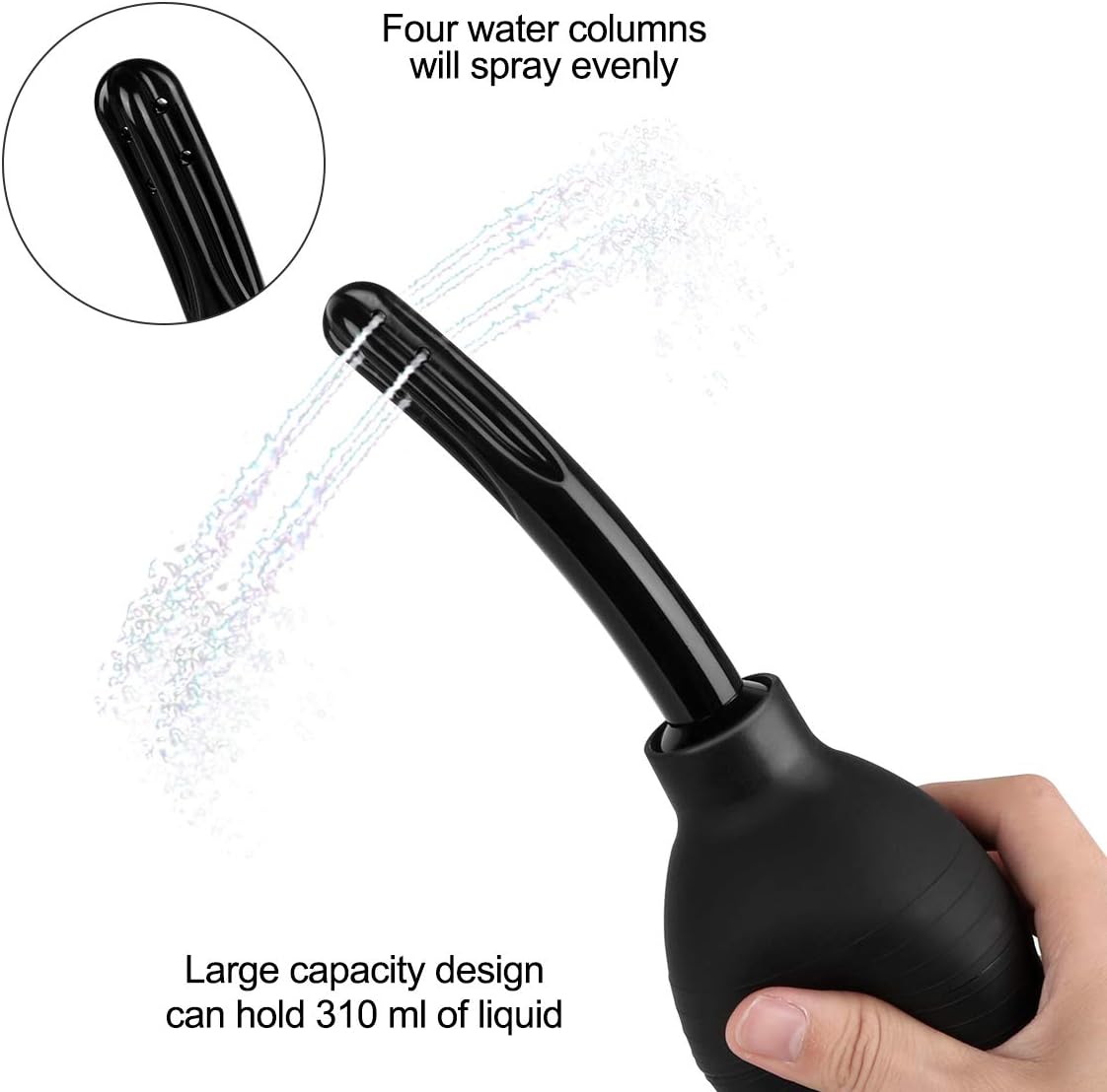 Enema Bulb Kit with Lube – Anal Douche for Men & Women, 10 oz Reusable, Soft Comfort Nozzle (Black)