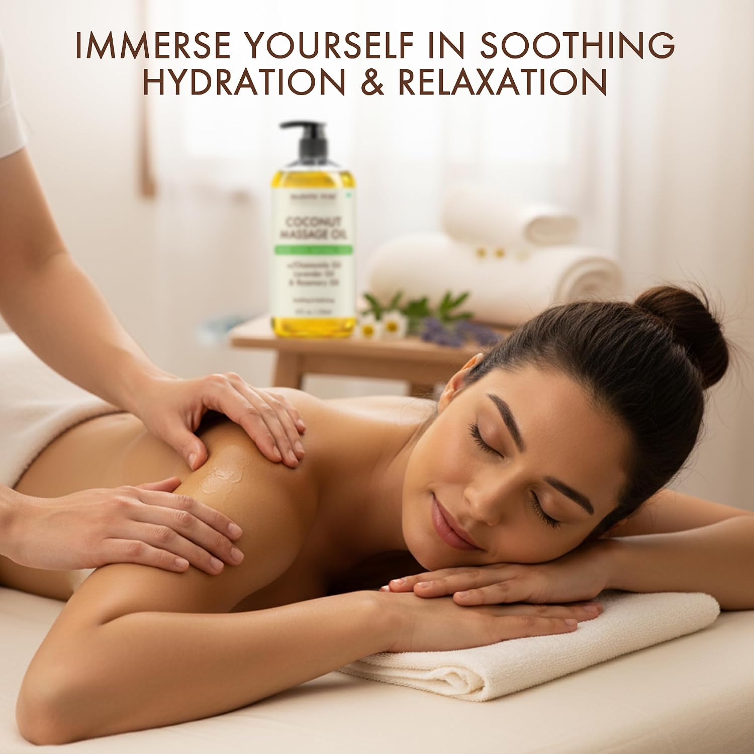 Coconut massage oil bottle detail