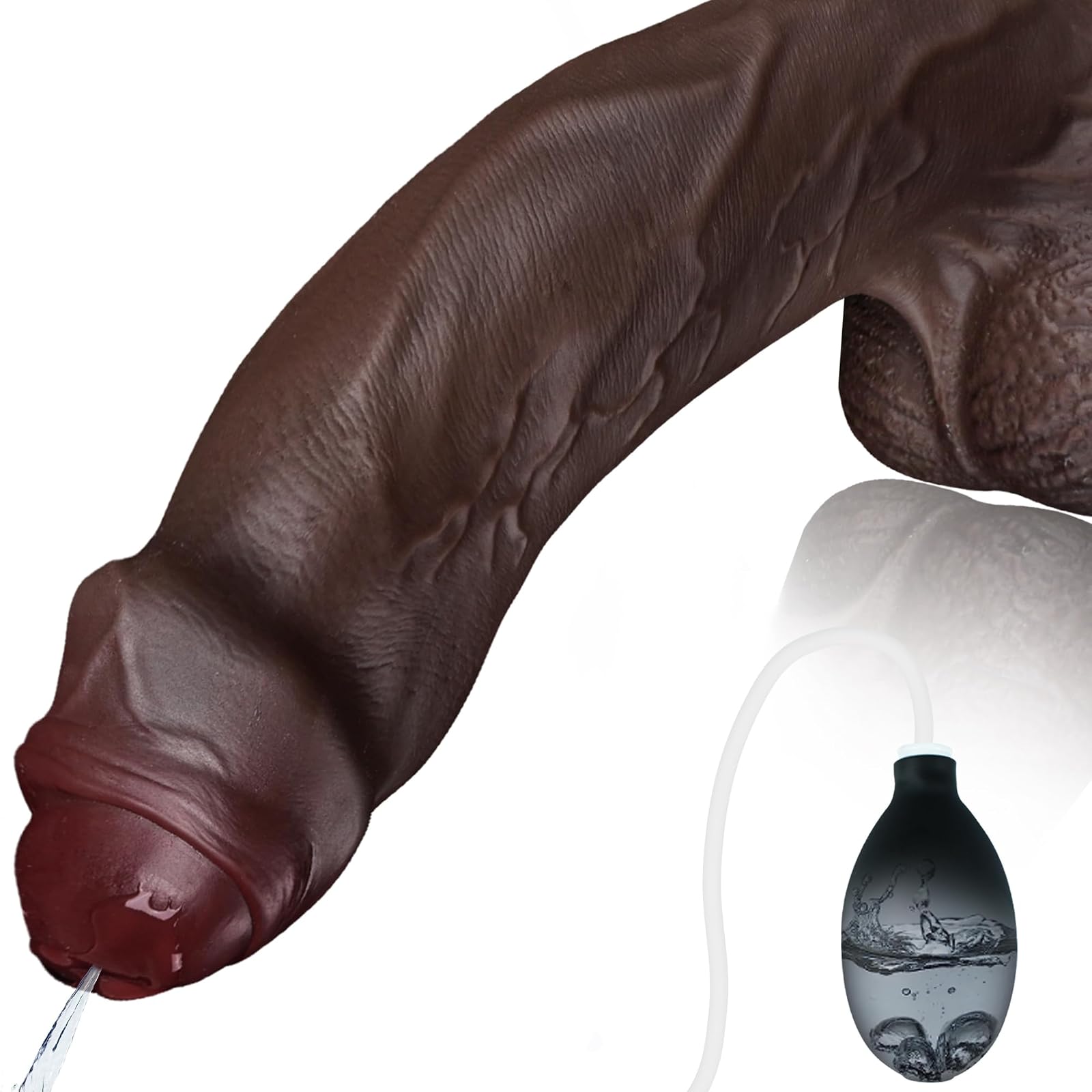 9.65 inch dual-density squirting dildo with squeeze bulb, black