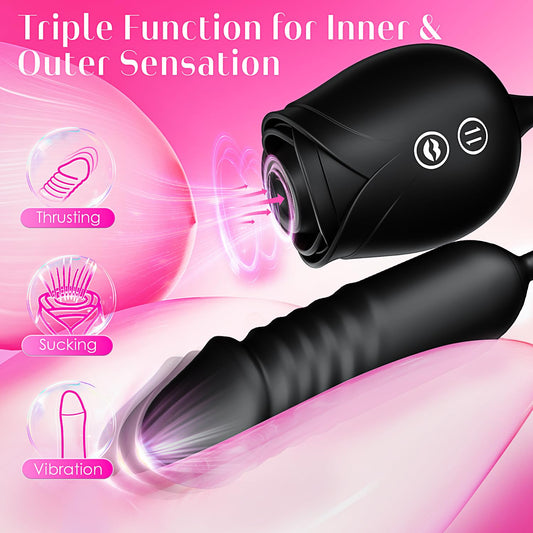 Triple function diagram: thrusting, sucking and vibration on one tethered toy