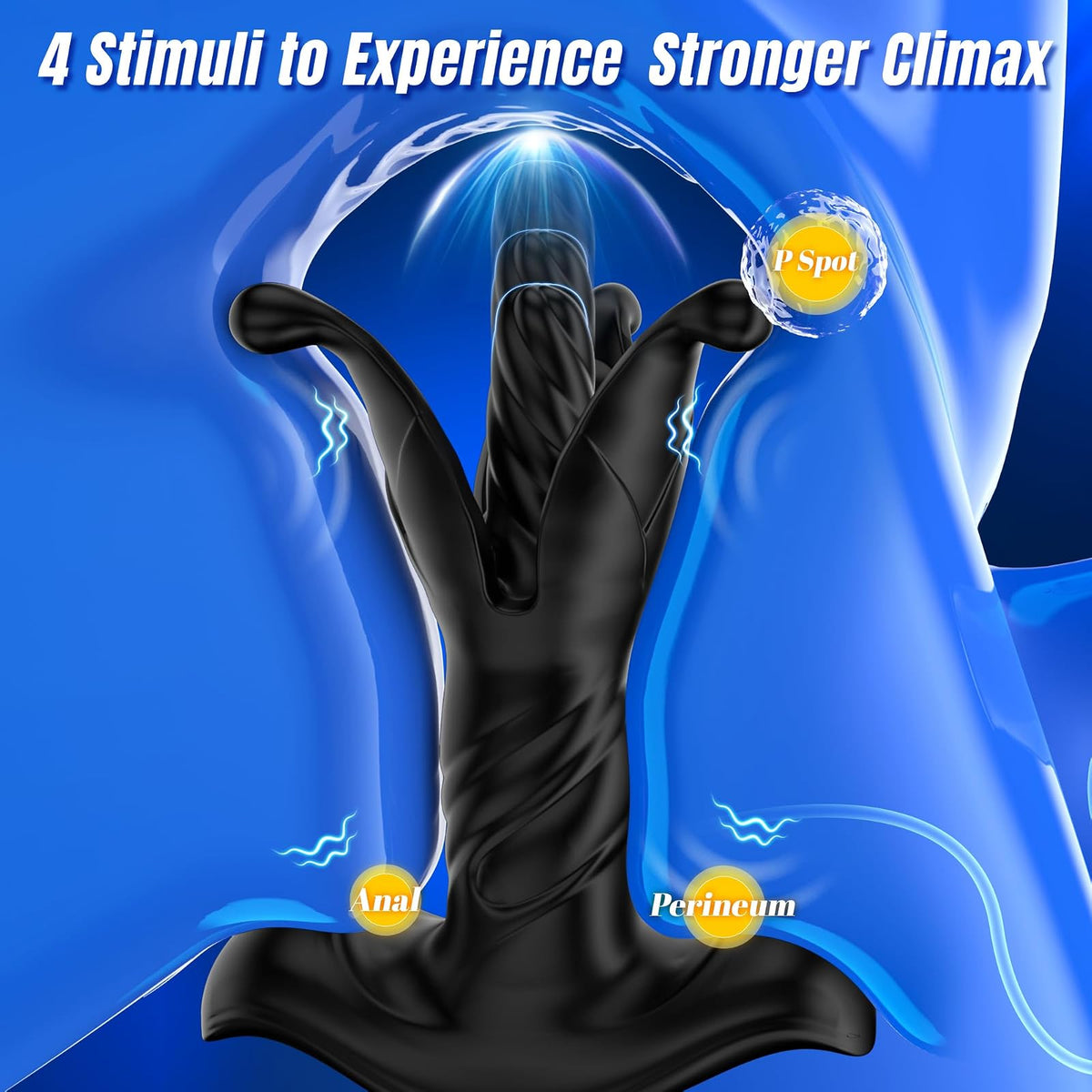 Four stimulation zones: P-spot, anal, perineum and shaft base