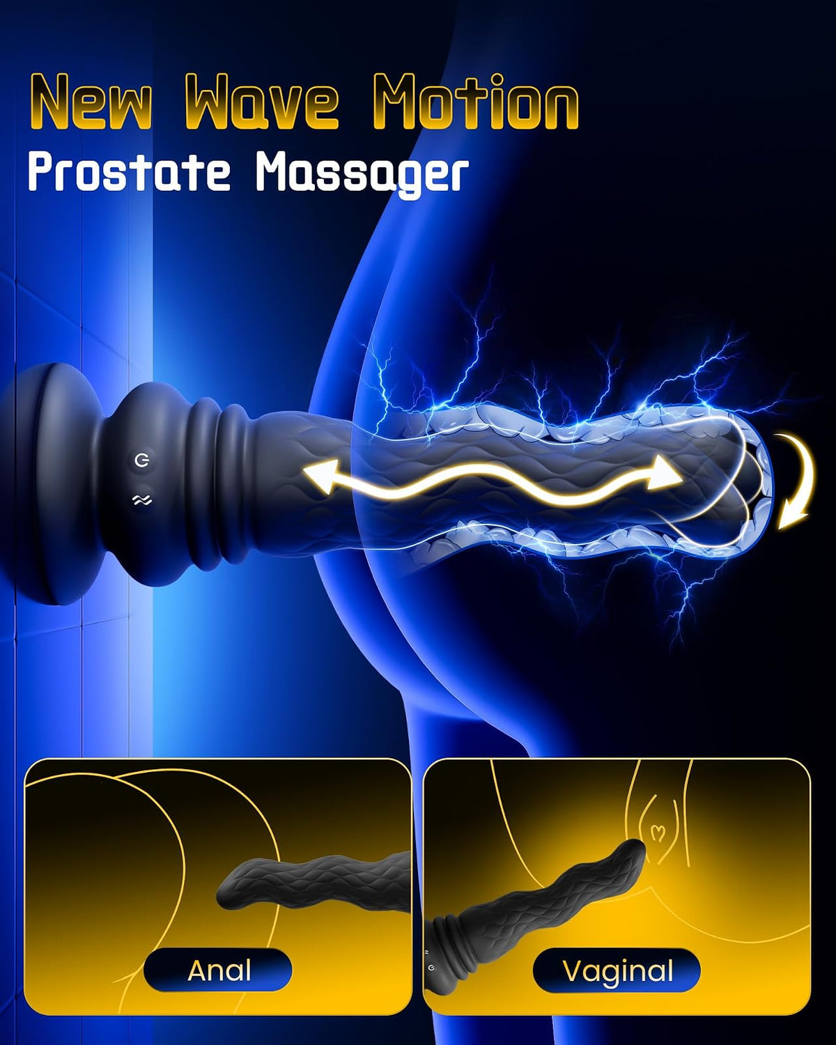 Wave motion travelling along the shaft, shown for anal and vaginal use