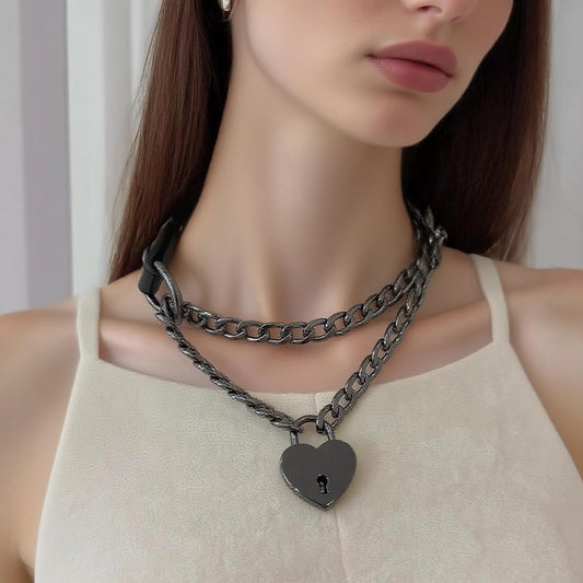 Punk gothic padlock collar necklace