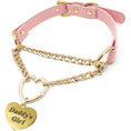 Load image into Gallery viewer, Pink Heart-Ring Slip-Chain Choker – Adjustable Vegan Leather Collar with Cuban Chain Pendant

