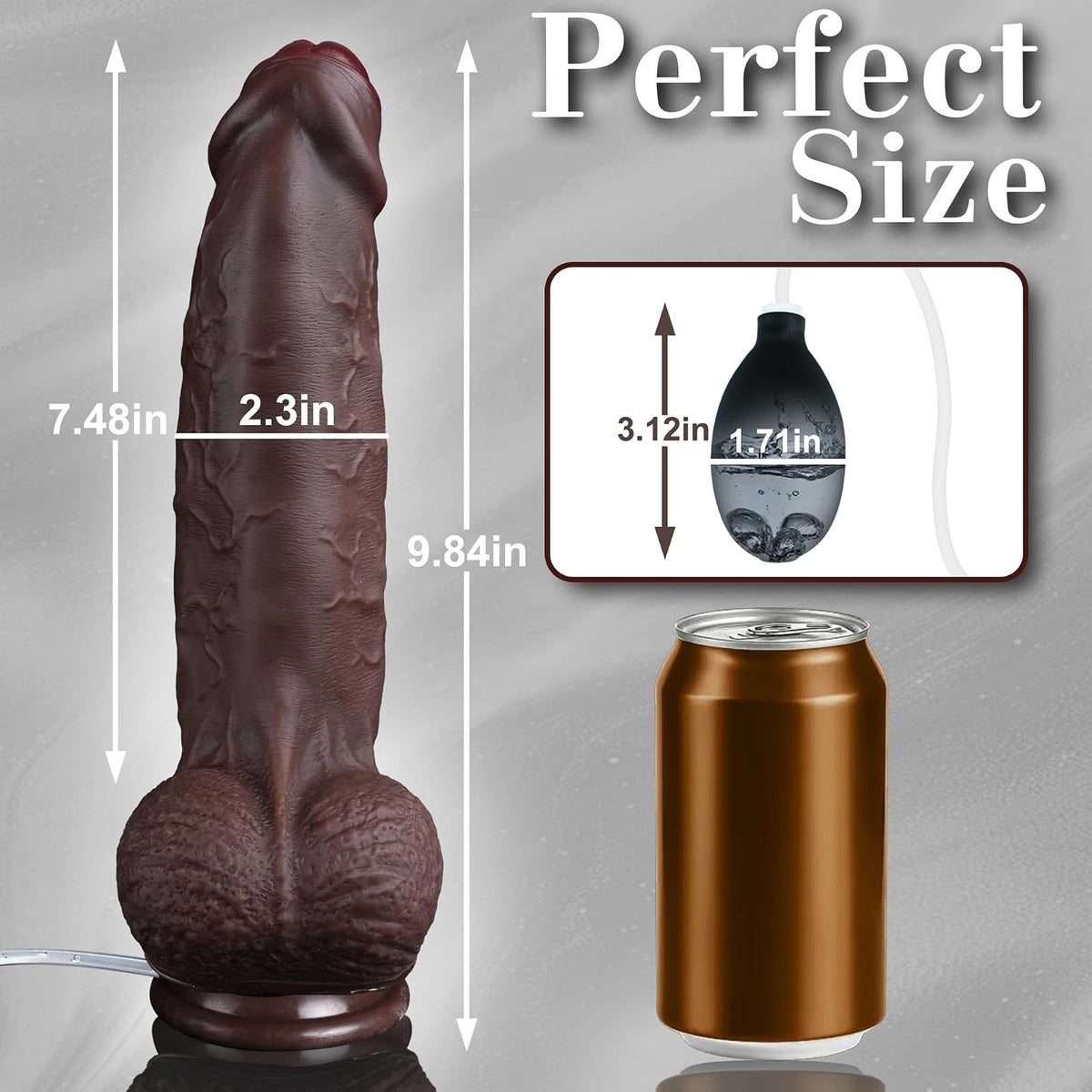 Size guide: 9.65 in total, 7.48 in insertable, 2.3 in width