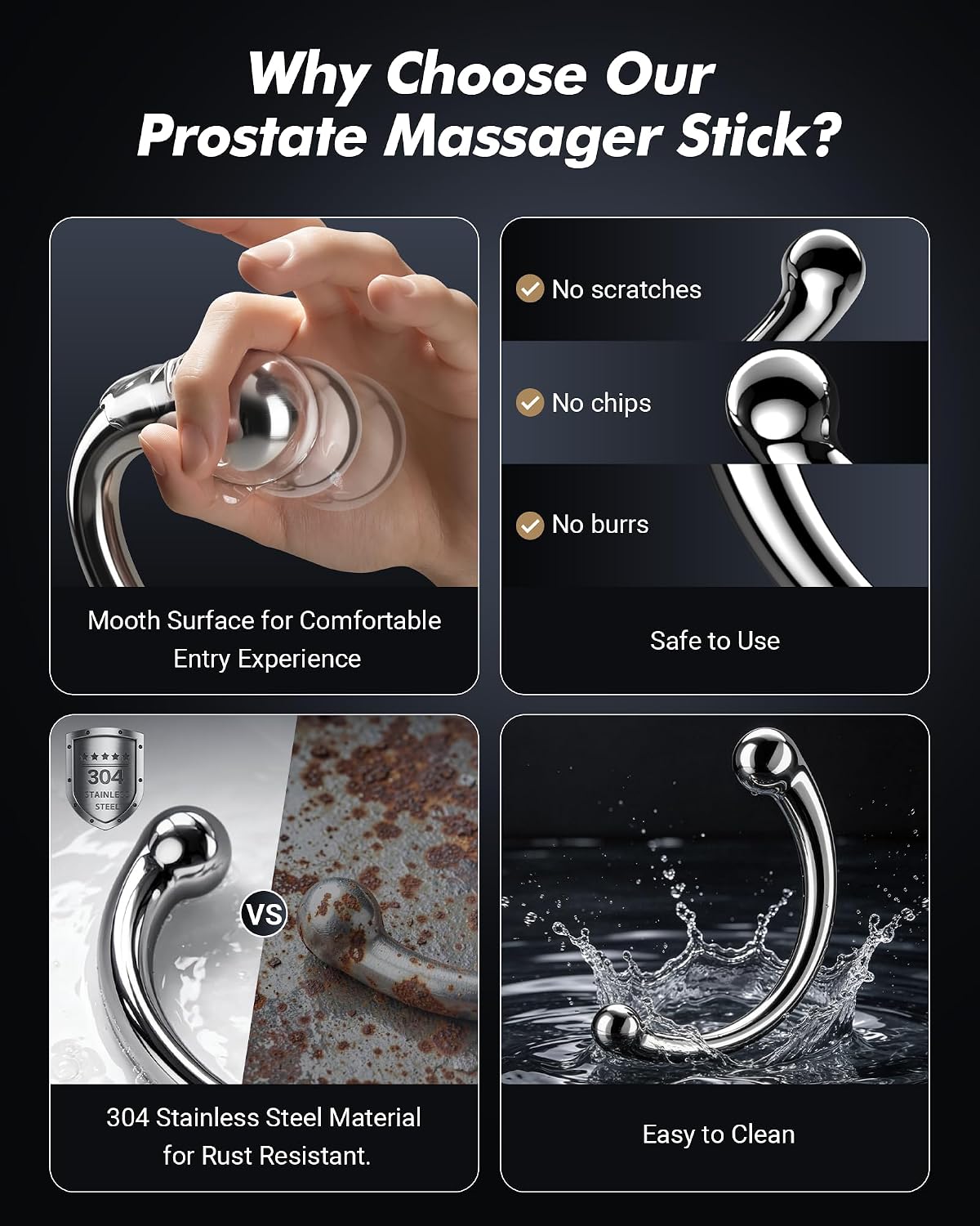 Steel prostate wand showing the curve and both bulb ends