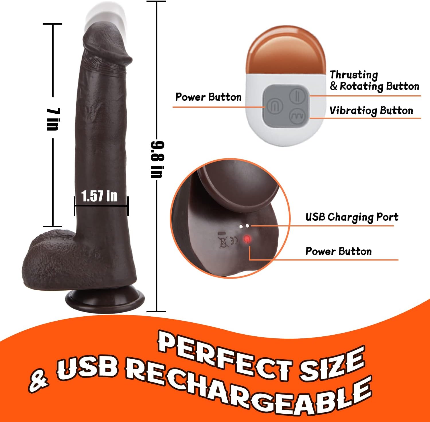 Realistic Vibrating 9.8" Dildo Dark - Sex Shop Miami