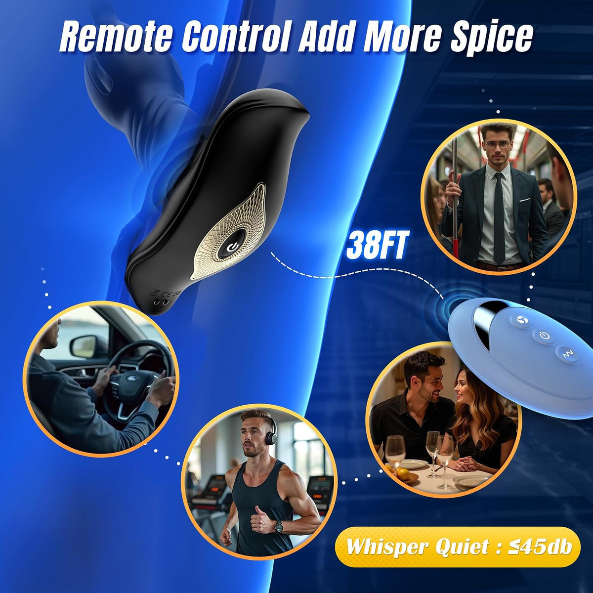 Handheld remote with a 38 foot range, and under 45 dB operation