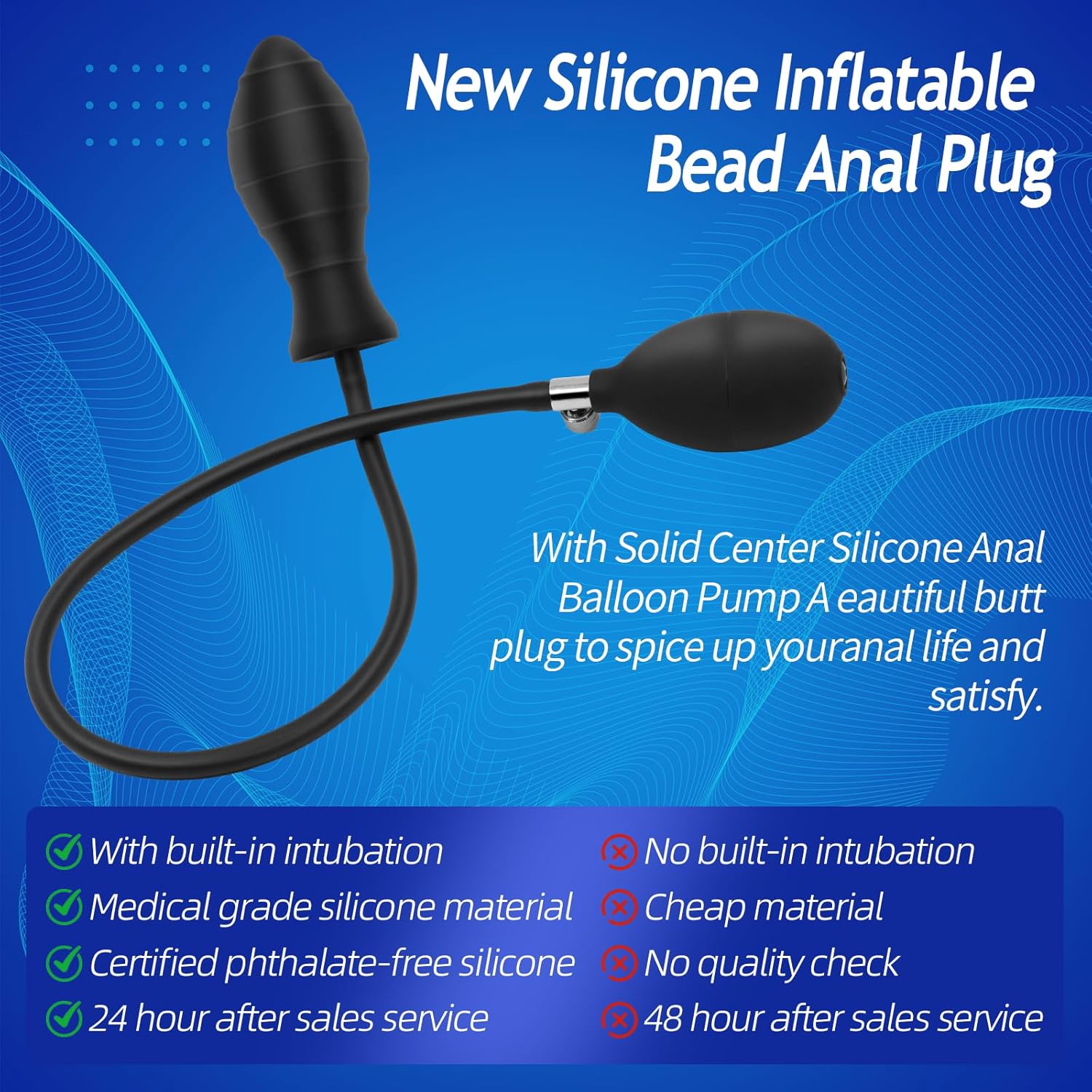 Silicone inflatable butt plug pump
