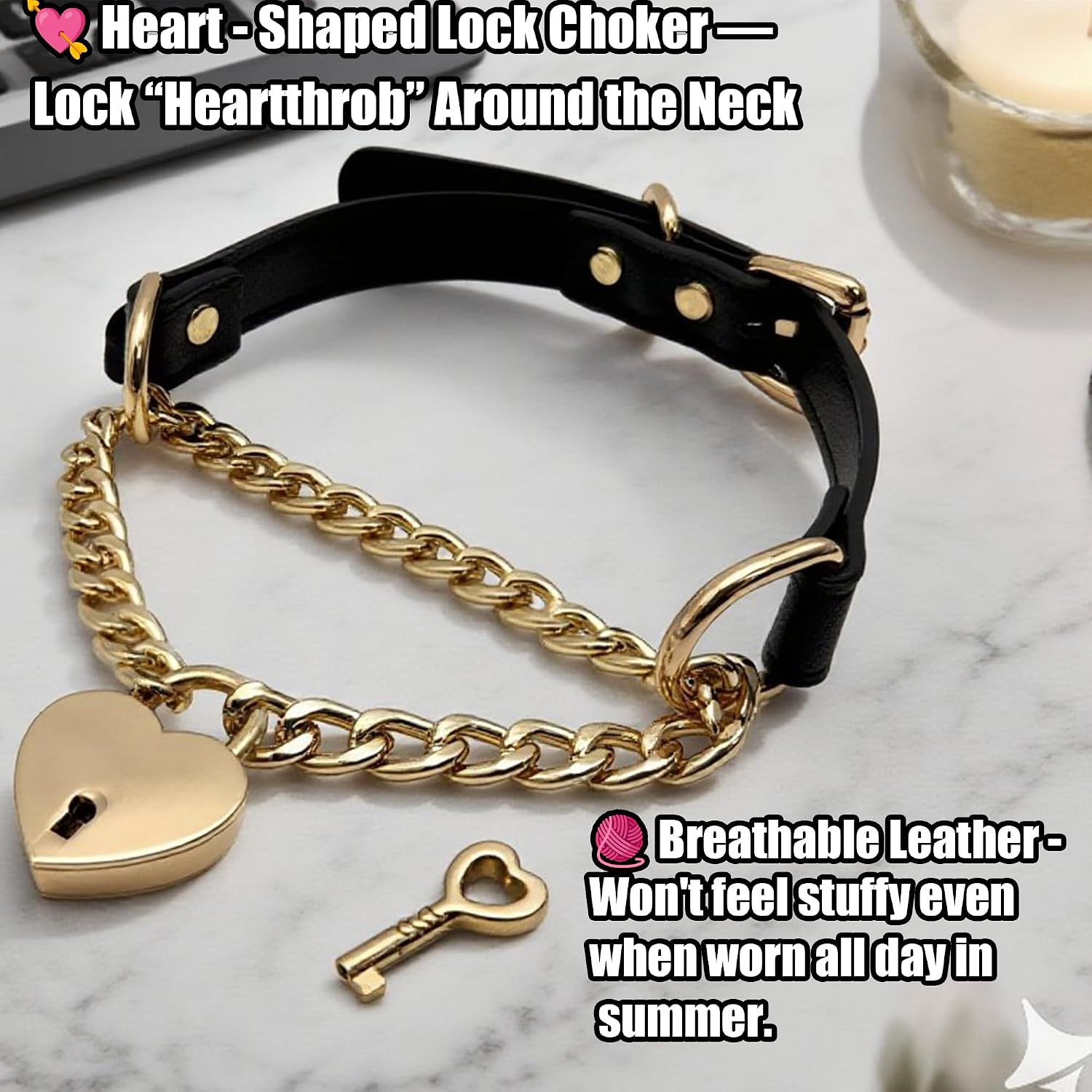 Handmade leather choker lock key