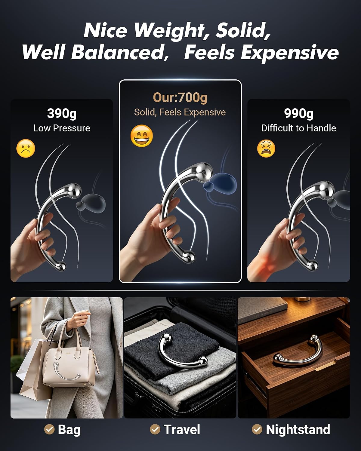 700 gram weighted steel anal hook held in hand