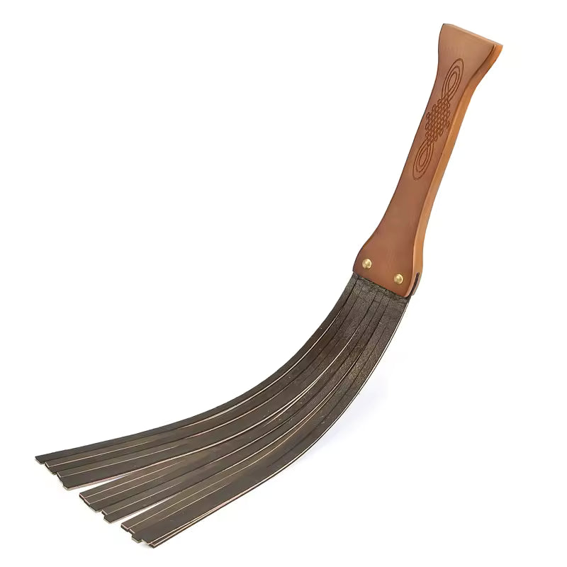 Genuine Leather Flogger Whip – Wooden Handle, 21" Tassel Falls, BDSM Spanking Flogger for Couples (Brown)