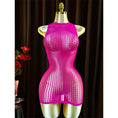 Load image into Gallery viewer, Front view of the rose open-net halter dress showing the mesh scale and mini length
